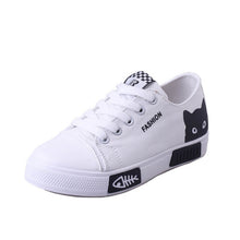 Load image into Gallery viewer, 2019 Women Vulcanized Sneakers Breathable Flat Casual White Shoes Cat Woman Spring and Autumn Canvas Shoes White Black