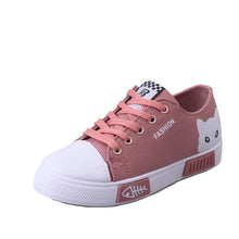 Load image into Gallery viewer, 2019 Women Vulcanized Sneakers Breathable Flat Casual White Shoes Cat Woman Spring and Autumn Canvas Shoes White Black