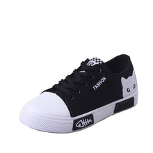 Load image into Gallery viewer, 2019 Women Vulcanized Sneakers Breathable Flat Casual White Shoes Cat Woman Spring and Autumn Canvas Shoes White Black
