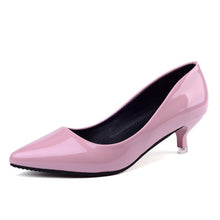 Load image into Gallery viewer, New 10cm nude color pointed high heels stiletto shallow mouth sexy black patent leather work shoes women's shoes