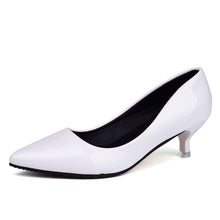 Load image into Gallery viewer, New 10cm nude color pointed high heels stiletto shallow mouth sexy black patent leather work shoes women's shoes