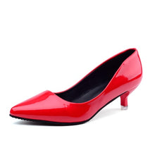Load image into Gallery viewer, New 10cm nude color pointed high heels stiletto shallow mouth sexy black patent leather work shoes women's shoes