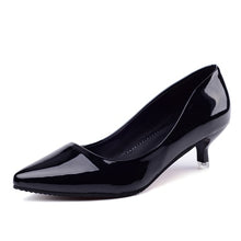 Load image into Gallery viewer, New 10cm nude color pointed high heels stiletto shallow mouth sexy black patent leather work shoes women's shoes